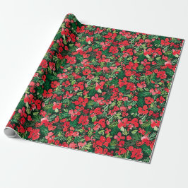 Papier Cadeau Aquarelle rouge de Noël motif vert