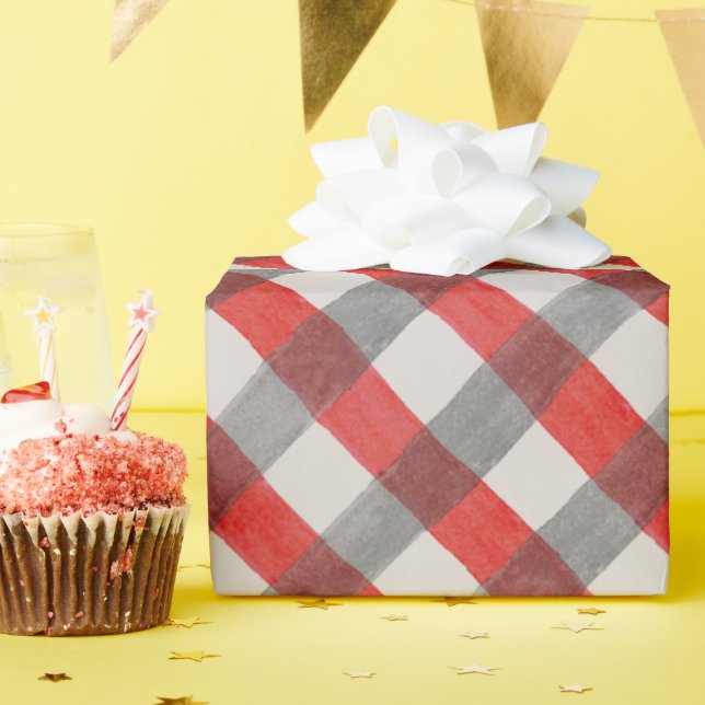 Papier Cadeau Aquarelle rouge et gris plissée (Fête d'anniversaire)