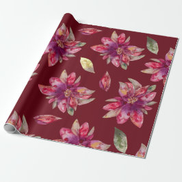 Papier Cadeau Aquarelle rouge Festif Poinsettias