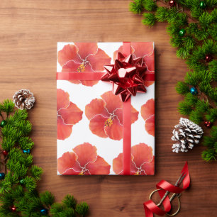 Papier Cadeau Aquarelle rouge tropicale Hibiscus Fleurs