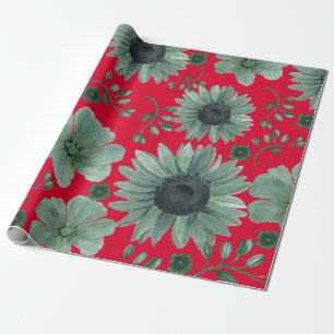 Papier Cadeau Aquarelle rouge vert Floral