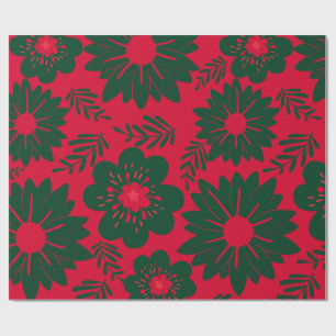 Papier Cadeau Aquarelle rouge vert Floral