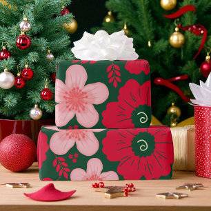 Papier Cadeau Aquarelle rouge verte Florale
