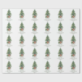 Papier Cadeau Aquarelle rustique Arbre de Noël non photo