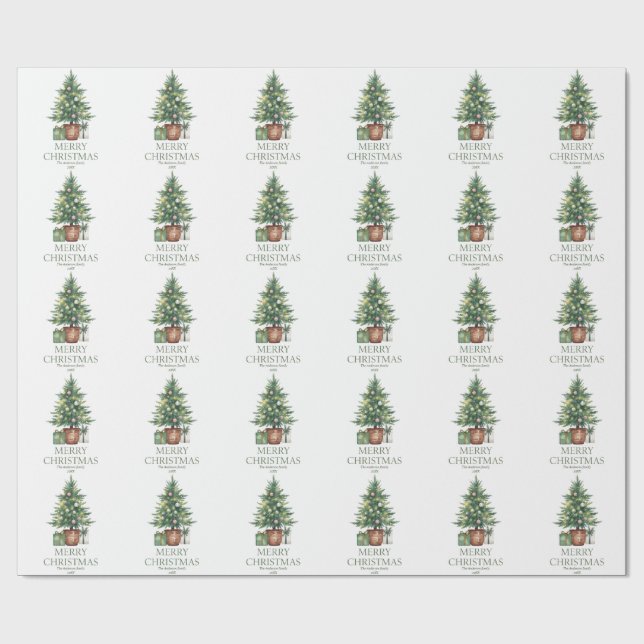 Papier Cadeau Aquarelle rustique Arbre de Noël non photo (Plat)