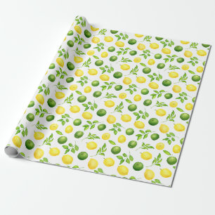 Papier Cadeau Aquarelle rustique Citrons Limes & Motif de verdur