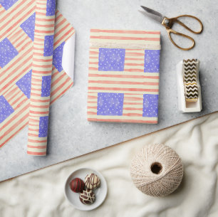 Papier Cadeau Aquarelle rustique États-Unis drapeau américain mo