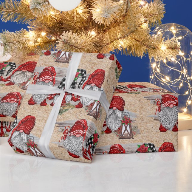 Papier Cadeau Aquarelle Rustique Noël mignonne Gnomes Vacances (Vacances)