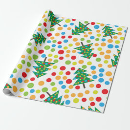 Papier Cadeau Aquarelle sapin de Noël avec points rouges