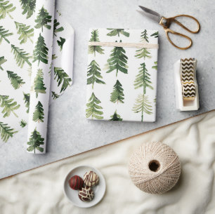 Papier Cadeau Aquarelle sapin vert de Noël
