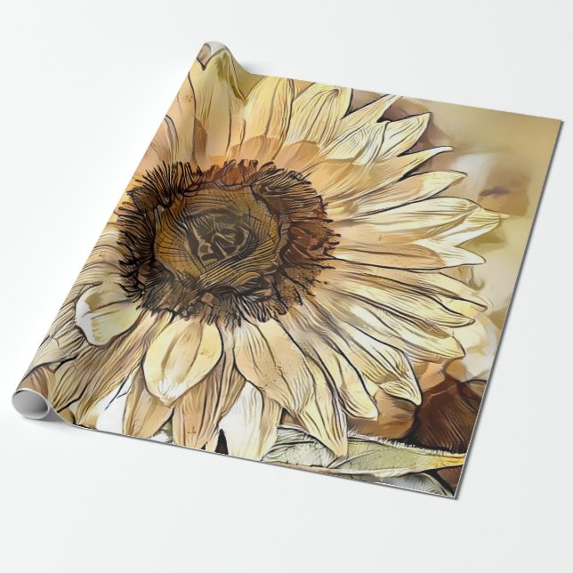Papier Cadeau Aquarelle Shine Sunflower Collection élégante (Déroulé)