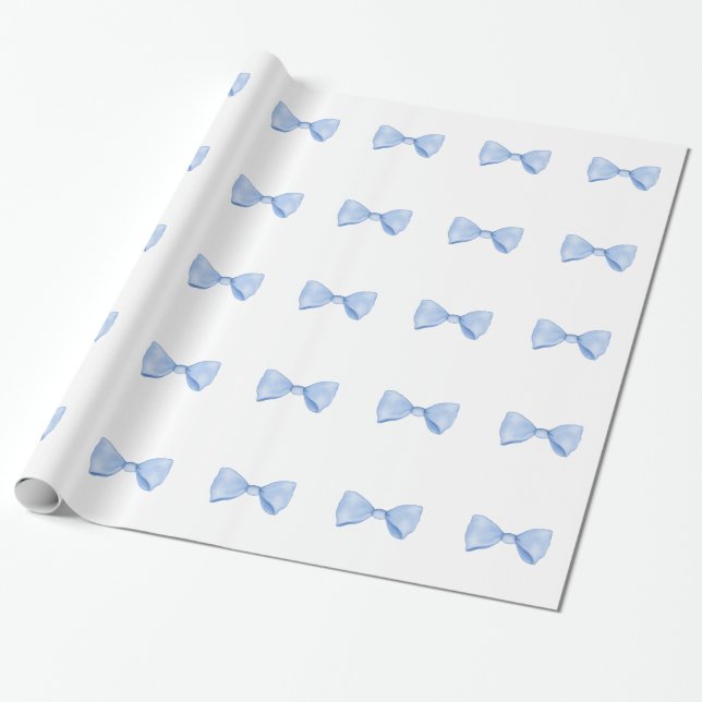 Papier Cadeau Aquarelle simple Bébé Bleu Bow (Déroulé)