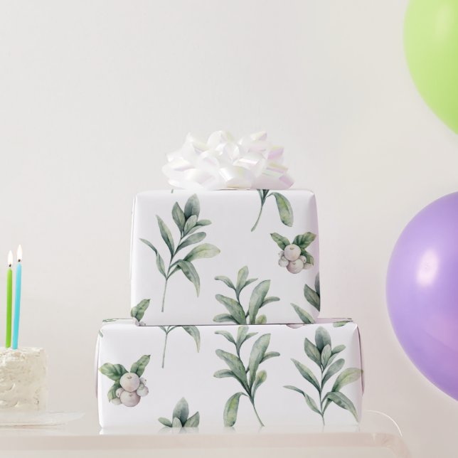 Papier Cadeau Aquarelle Snowberries et verdure d'hiver (Cadeaux de fête)