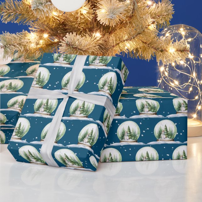Papier Cadeau Aquarelle Snowman Dans Le Globe Des Neiges (Vacances)