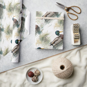 Papier Cadeau Aquarelle Style Mallard Canard Canard Baignade Lac