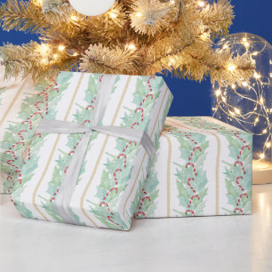Papier Cadeau Aquarelle Sucre de canne de Noël Garland