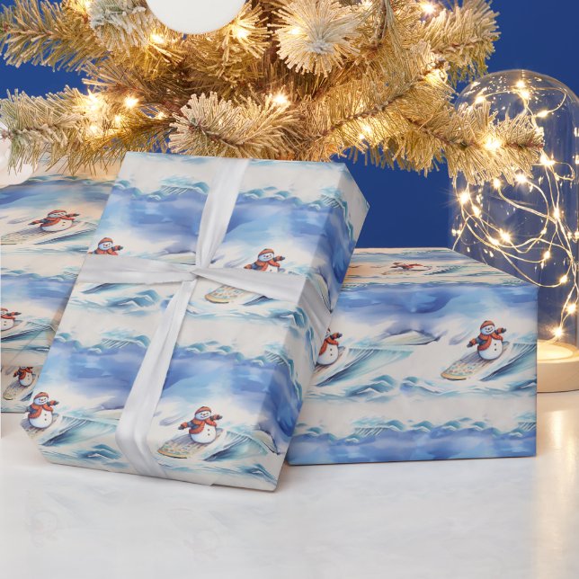Papier Cadeau Aquarelle Surf Snowman (Vacances)