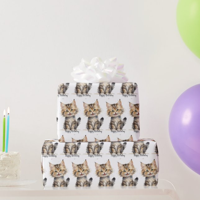 Papier Cadeau Aquarelle Tabby Kitten pour Anniversaire (Cadeaux de fête)