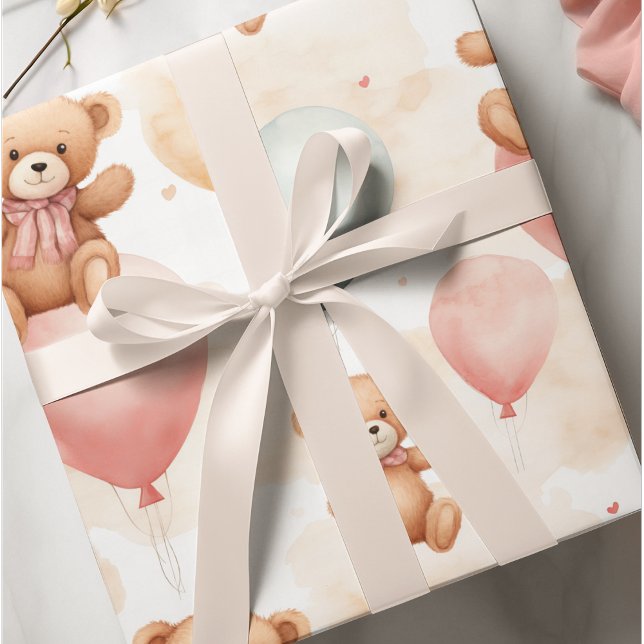 Papier Cadeau Aquarelle Teddy Bear Hot Air Ballots (Créateur téléchargé)