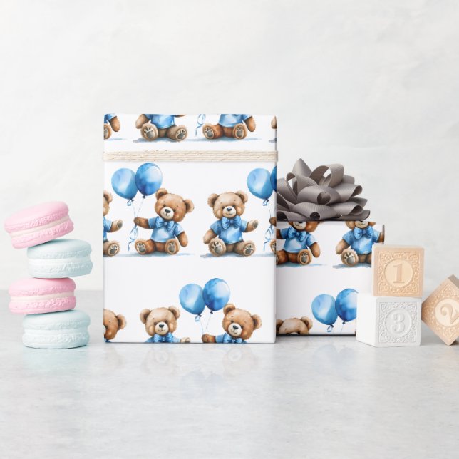 Papier Cadeau Aquarelle Teddy Bear Twin Boys (Baby Shower)