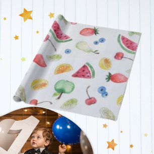 Papier Cadeau Aquarelle Tendance Motif de fruits d'été tropicaux