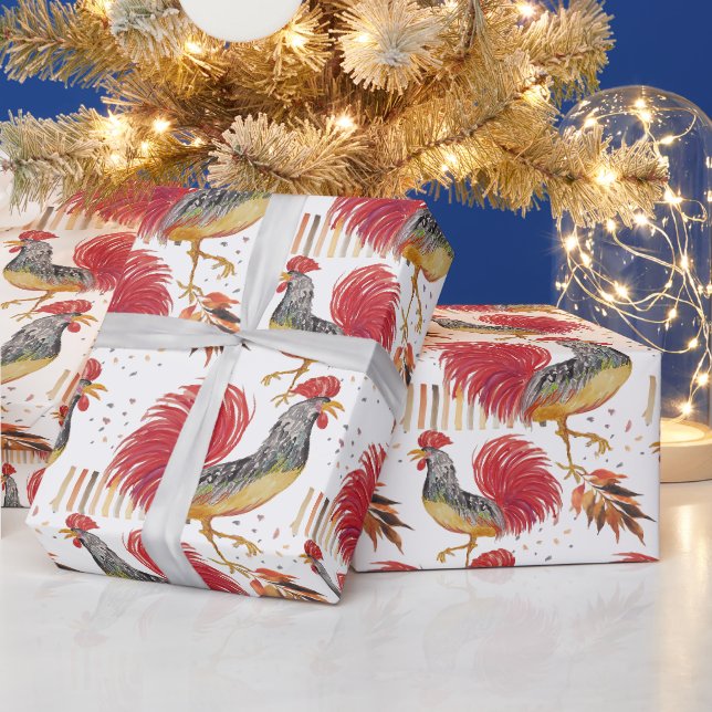 Papier Cadeau Aquarelle Thanksgiving Rooster peint à la main (Vacances)