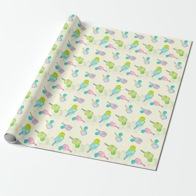Papier Cadeau Aquarelle Thème Pickleball Fête d'anniversaire (Déroulé)