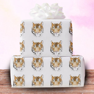 Papier Cadeau Aquarelle Tigre Tête Animal