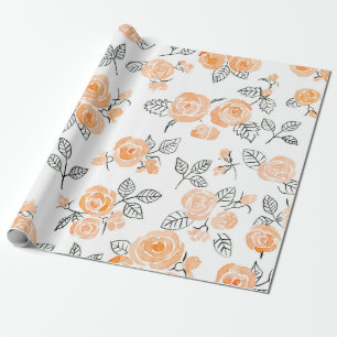 Papier Cadeau Aquarelle transparente et motif d'encre avec roses
