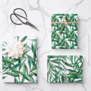 Papier Cadeau Aquarelle transparente Feuille de palme verte