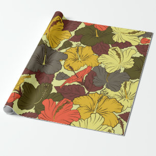 Papier Cadeau Aquarelle transparente motif avec fleurs d'hibiscu