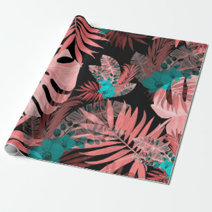 Papier Cadeau Aquarelle transparente motif avec plantes tropicau