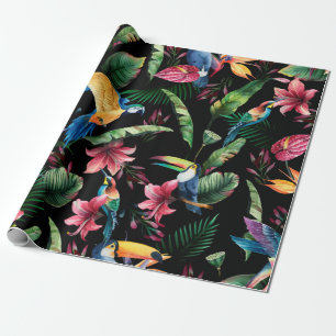 Papier Cadeau Aquarelle transparente motif, oiseaux tropicaux, t