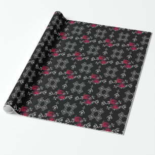 Papier Cadeau Aquarelle transparente rouge roses fleurs blanc ou