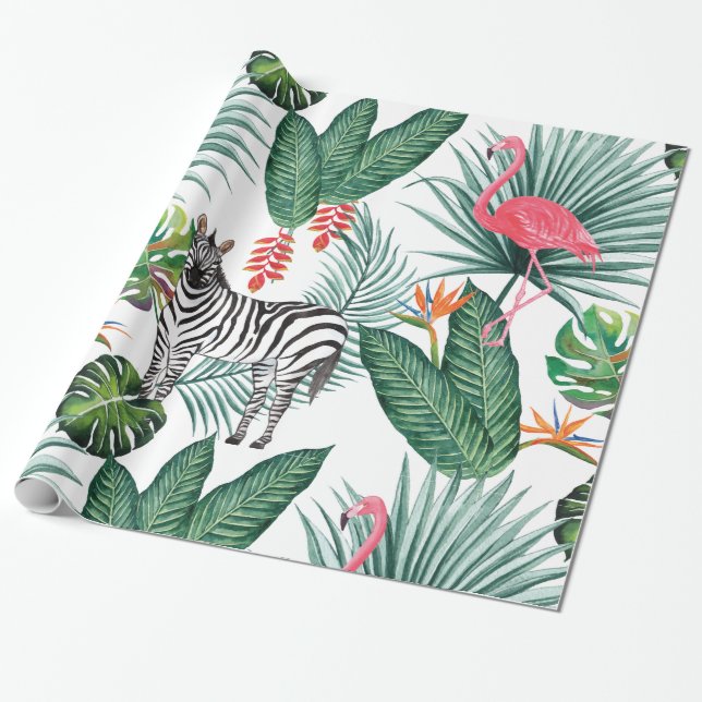 Papier Cadeau Aquarelle tropicale de feuille de zèbre moderne de (Déroulé)