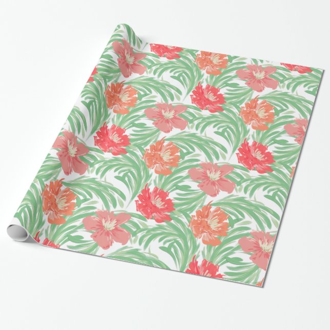 Papier Cadeau Aquarelle tropicale de Soiree Motif botanique (Déroulé)