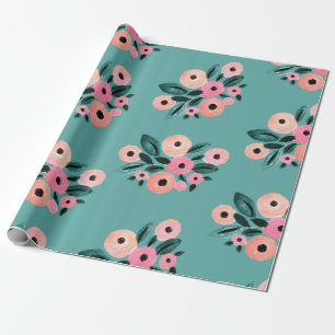 Papier Cadeau Aquarelle Turquoise et rose