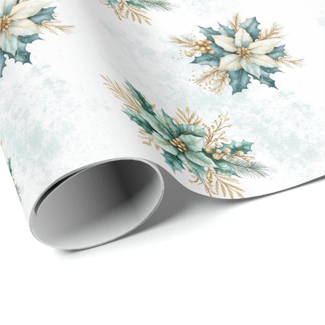 Papier Cadeau Aquarelle Turquoise papier d'enveloppement de Noël (Coin rond)