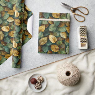 Papier Cadeau Aquarelle vert jaune orange feuilles