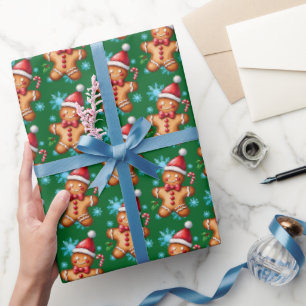 Papier Cadeau Aquarelle Vert pain d'épices homme Motif de flocon