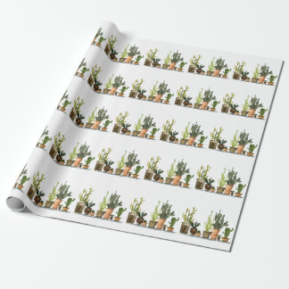 Papier Cadeau Aquarelle verte Cactus : Pots tirés à la main