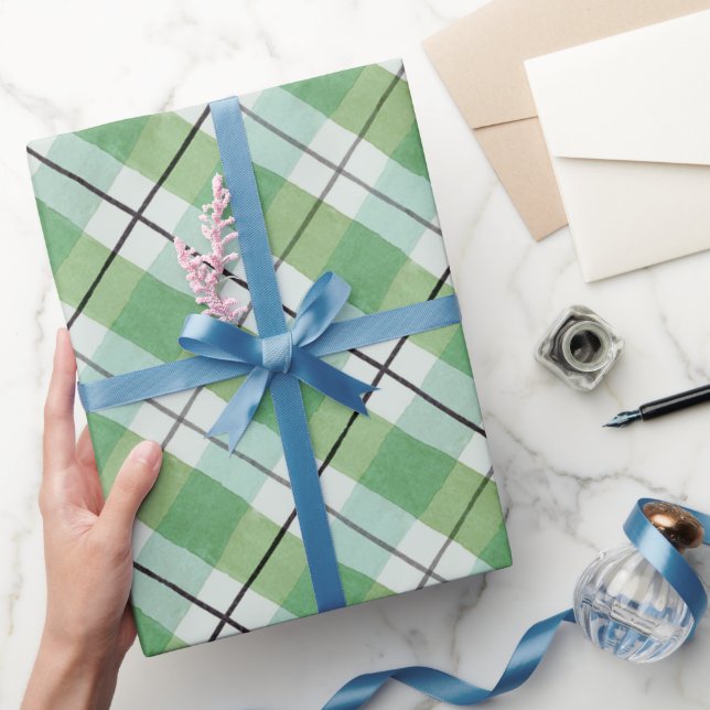 Papier Cadeau Aquarelle verte et blanche (Cadeaux)