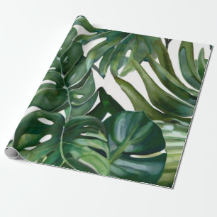 Papier Cadeau Aquarelle verte Feuilles tropicaux