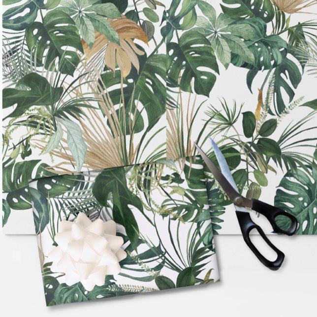 Papier Cadeau Aquarelle verte Feuilles tropicaux (Créateur téléchargé)
