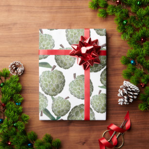 Papier Cadeau Aquarelle verte Pommes à sucre main tiré