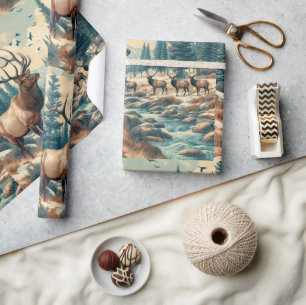Papier Cadeau Aquarelle vintage Élan Art IA