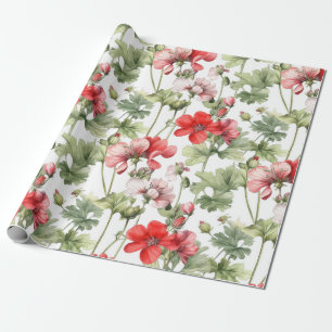 Papier Cadeau Aquarelle Vintage Fleurs de géranium et Feuilles