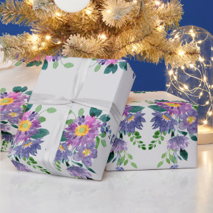 Papier Cadeau Aquarelle violet Fleurs de jardin Floral Art
