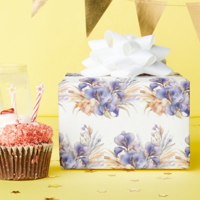 Papier Cadeau Aquarelle violet Iris Bouquet (Fête d'anniversaire)