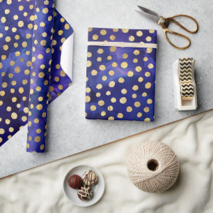 Papier Cadeau Aquarelle violet Motif avec Pois or